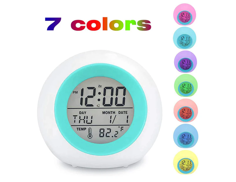 Student Digital Clock,7 Colors Changing Light Bedside Clock,Blue