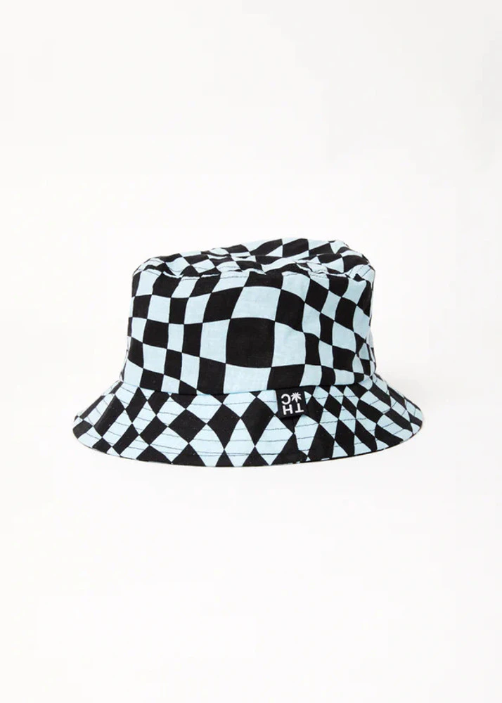 Afends Void Hemp Check Bucket Hat in Sky Blue - Blue