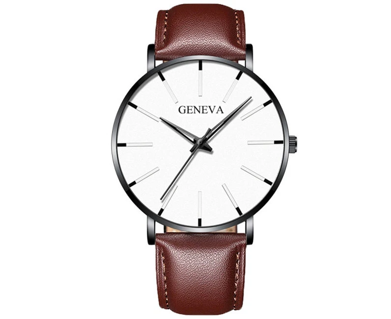 Men's Fashion Minimalist Ultra Thin Watches for Men Simple Business Stainless Steel Mesh Belt Quartz Watch relogio masculino - Leather Brown White