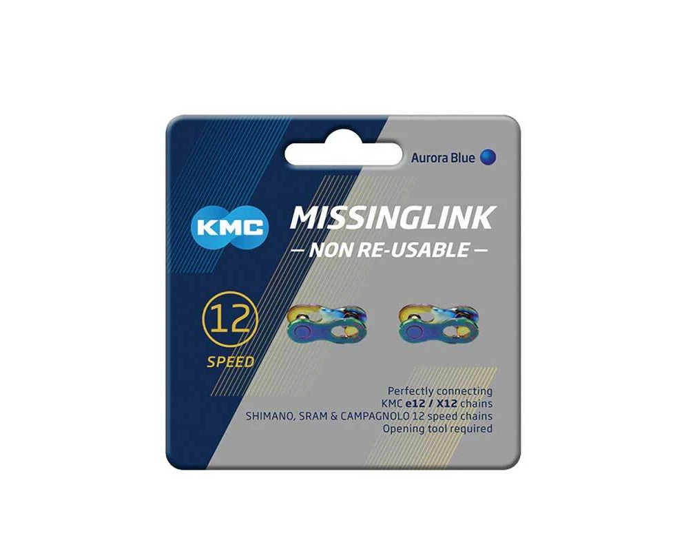 KMC 12-Speed Missing Link (Non-Re-Useable) | Card of 2 Pairs - Aurora Blue