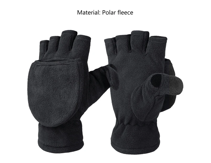 Ice Fishing Gloves Windproof Elastic Wristband Fleece Winter Ice Fishing Convertible Fingerless Gloves Mittens for Cycling Running Photography