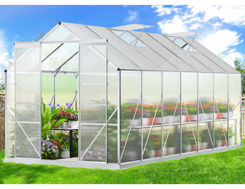 ALFORDSON Greenhouse Aluminium Polycarbonate Garden Storage Shed 4.4x2.4x2.1M