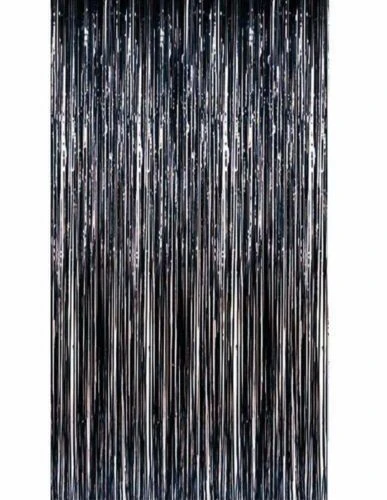 3m Metallic Tinsel Door Curtain Backdrop Foil Kids Party Shiny Black Metal