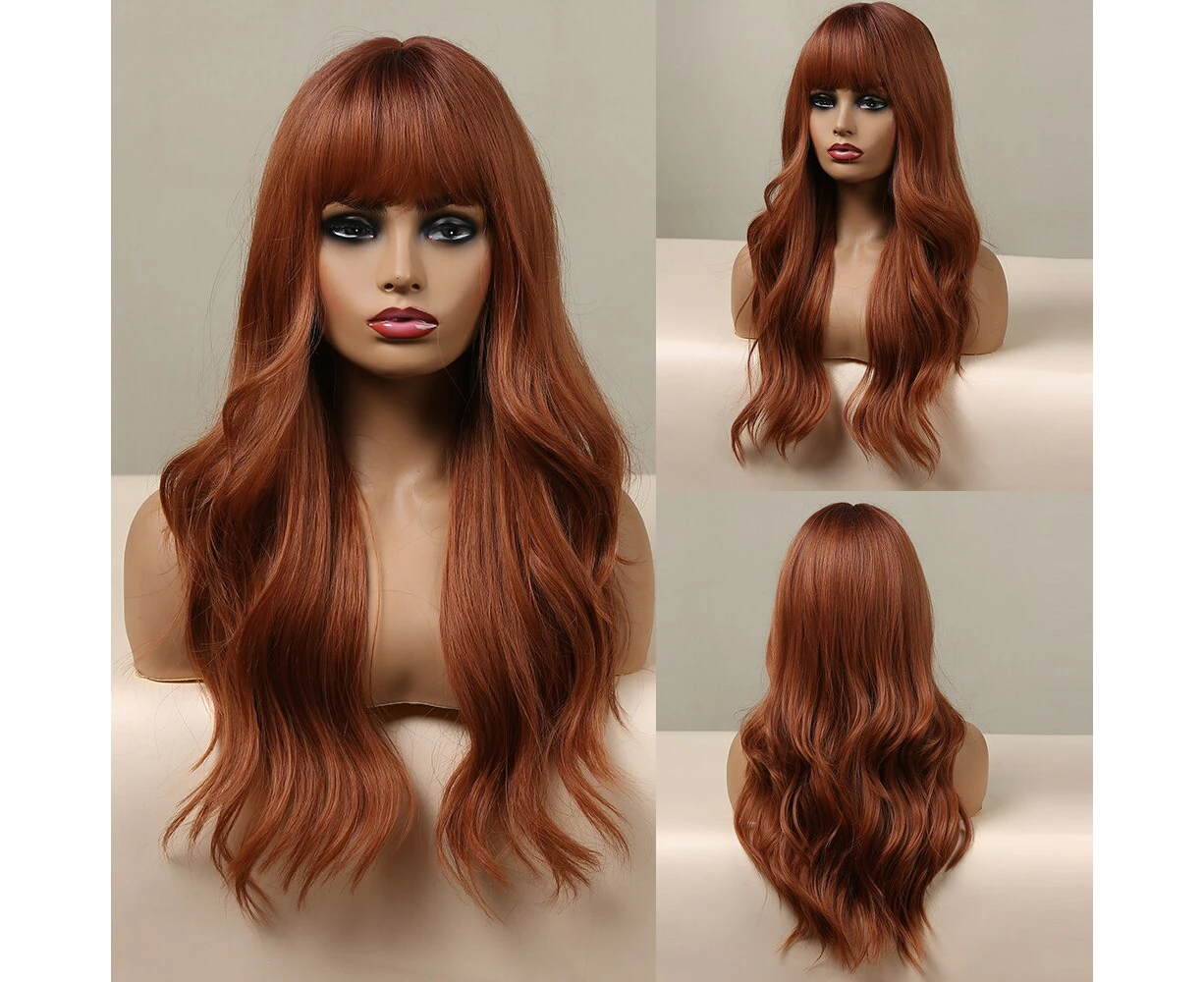 Red Brown Copper Ginger Long Wavy Synthetic Hair Wigs for Black Women Body Wave Ombre Wig Cosplay Natural Heat Resistant Wig