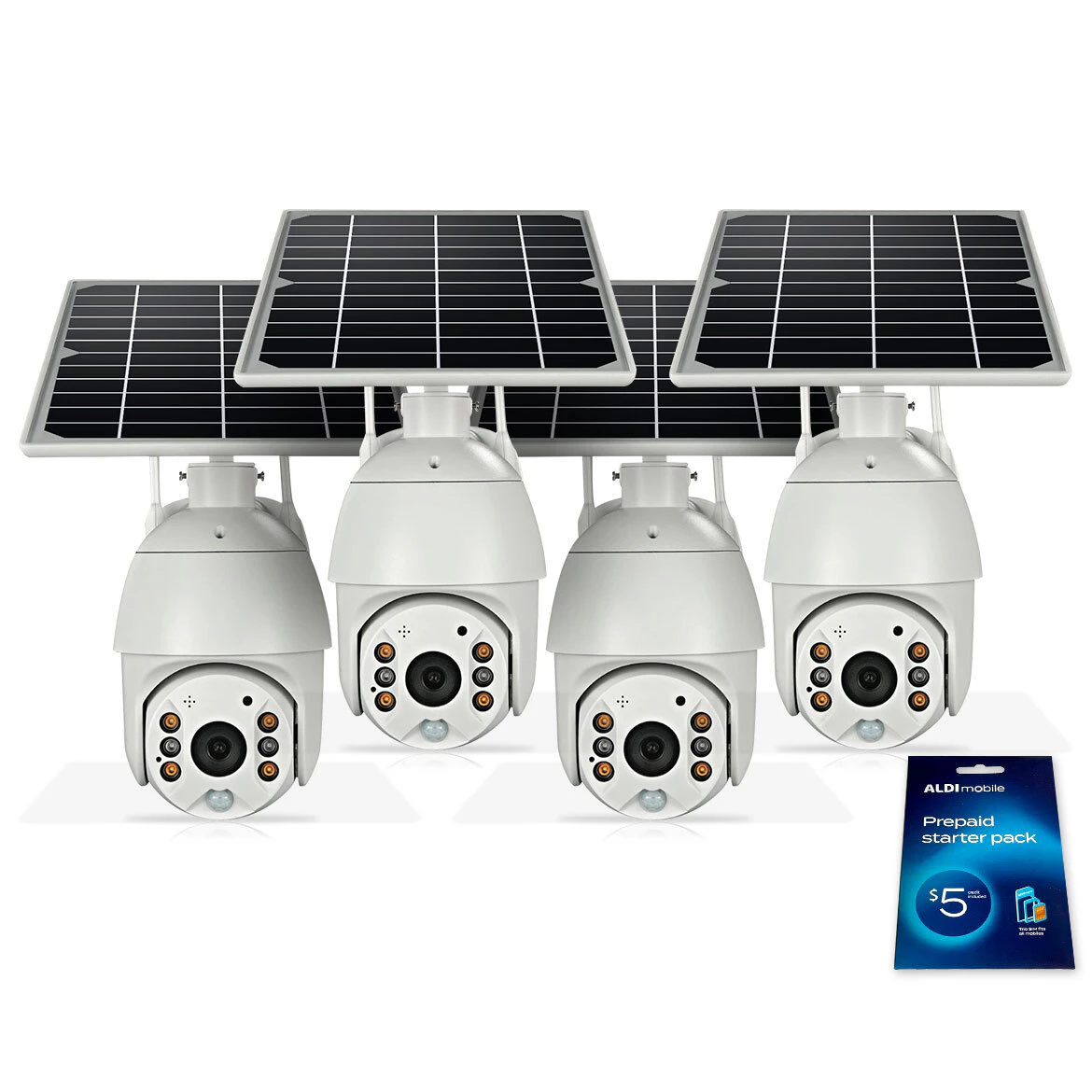 4x Elinz Wireless Solar Security 4G IP 1080P PTZ Camera CCTV Waterproof Built-in Battery ALDI Sim