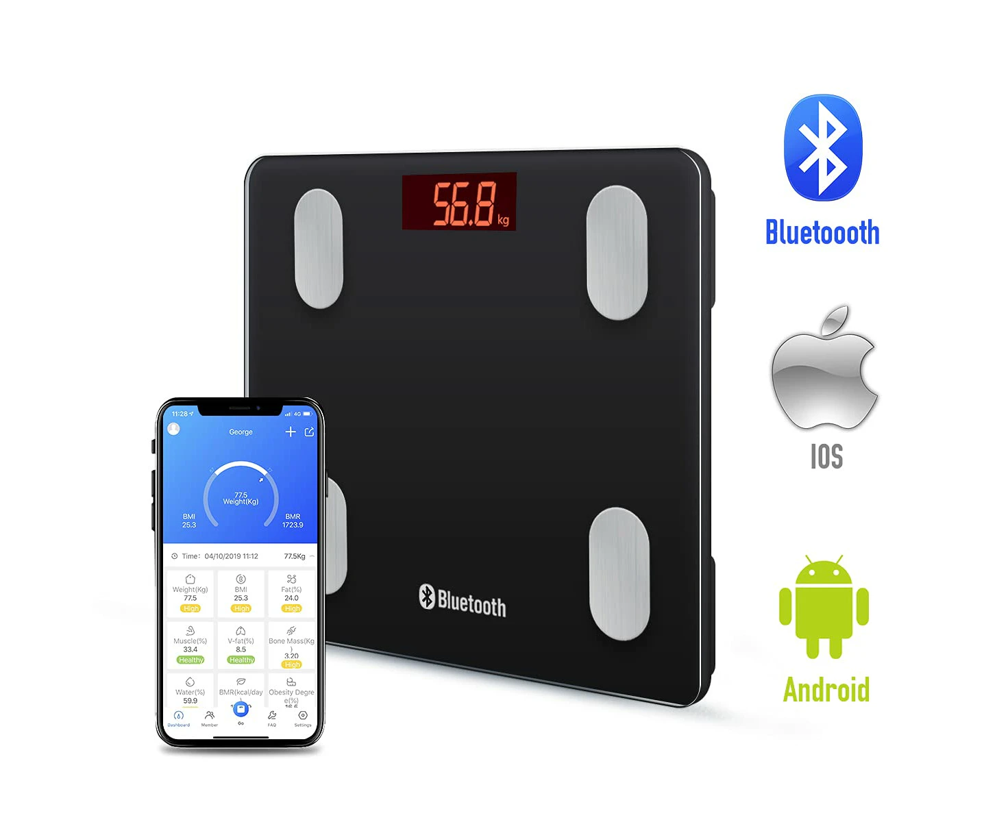 Wireless Digital Bathroom Body Fat Scale 180KG Bluetooth Scales Weight BMI Water