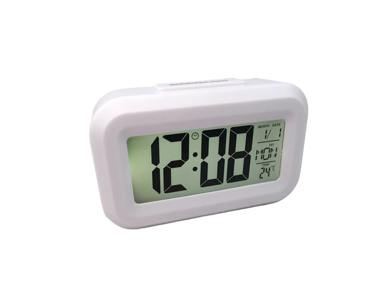 Digital Bedside LED Snooze Alarm Clock Time Temperature Day Night Desktop Clocks - White