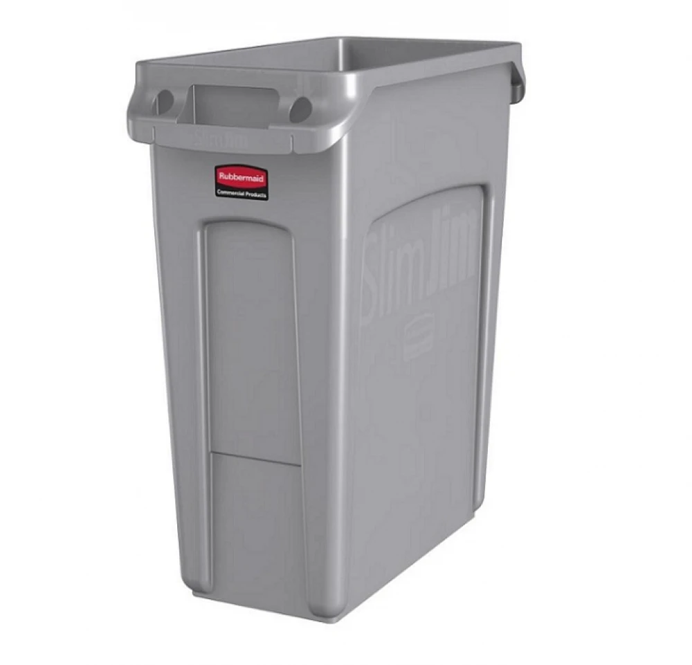 Rubbermaid Slim Jim Waste Container 60L With Venting Channels - Light Grey 587Mm L X 279Mm D X 632Mm H