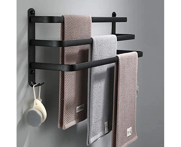 Bathroom Towel Racks, Black Wall Mounted Towel Bars for Shower and Kitchen, Waterproof Hook-80cm Door Bars with Double