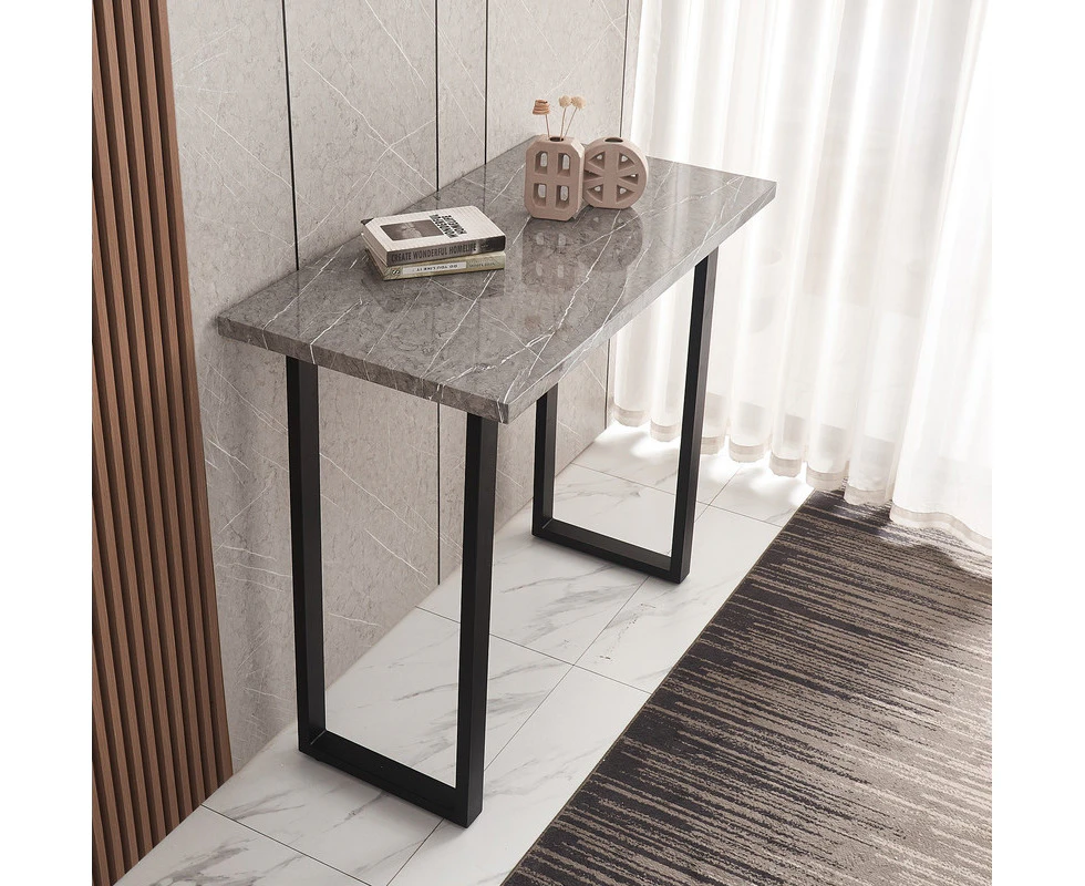 1x Rectangular High Bar Table 120x60CM Faux Marble Bulgari Grey with Black Metal legs For For Stool Kitchen Pub Bistro