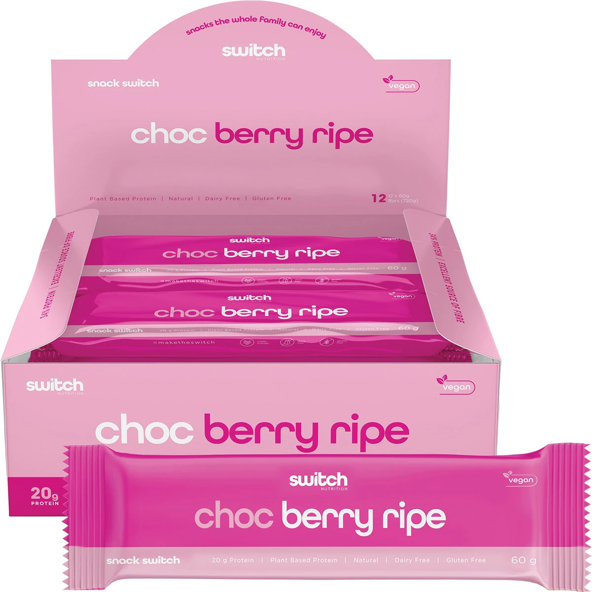 SWITCH NUTRITION Protein Bar Plant Based Choc Berry Ripe 60g(Pack of 12)