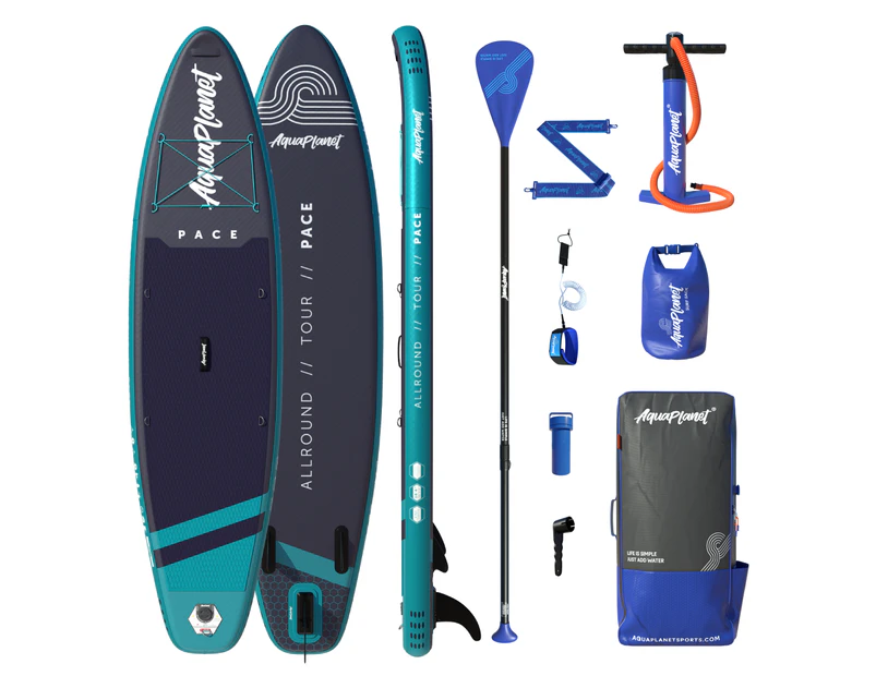 Aquaplanet PACE SUP Package | Stand Up Inflatable Paddle Board Kit | 10’6″ Long - Teal & Midnight