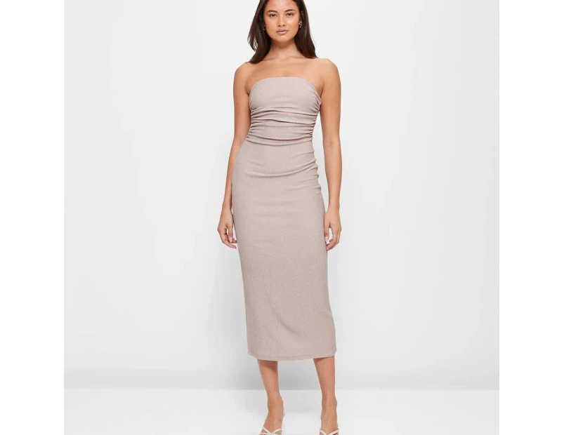 Crinkle Gathered Side Tube Dress - Lily Loves - Neutral