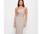 Crinkle Gathered Side Tube Dress - Lily Loves - Neutral