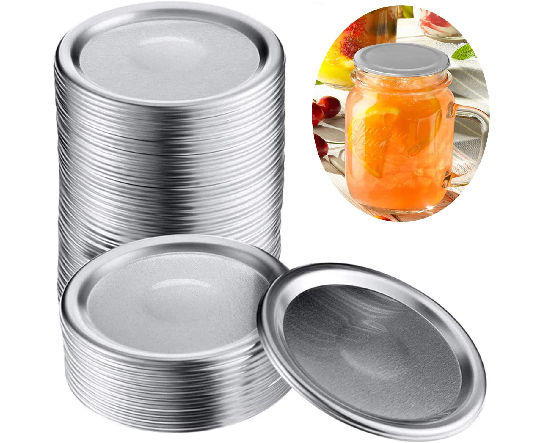 Wide Mouth Canning Lids,Mason Jar Canning Lids, Reusable Leak Proof Split-Type Lids with Silicone Seals Rings