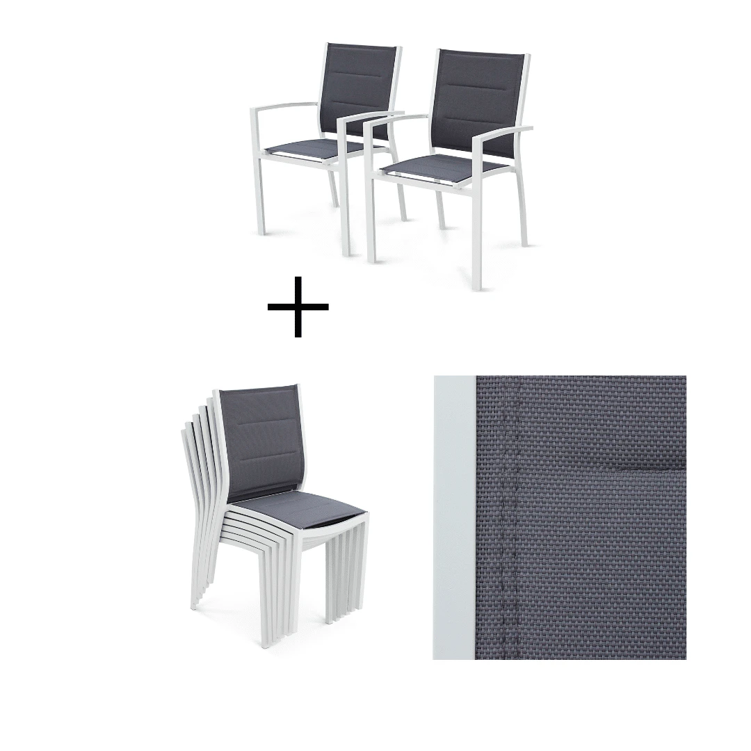 CHICAGO Chairs 6 chairs + 2 Armchairs Aluminium Dining Set White/Grey