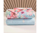 Blue with Pink Flower Cotton Quilt Cover Set