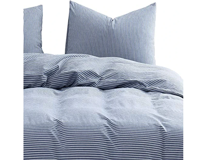 Ultra Soft Microfiber Doona Cover Bedding Set - Navy Striped
