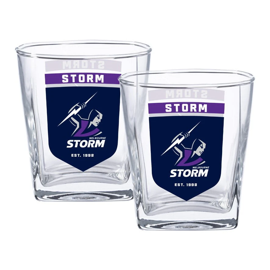 Melbourne Storm NRL Set of 2 Spirit Glasses 250ml Glass Logo Design