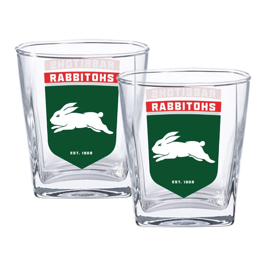 South Sydney Rabbitohs NRL Set of 2 Spirit Glasses 250ml Glass Logo Design