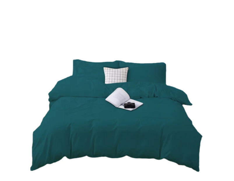 Solid Colour Doona Duvet Quilt Cover Set Queen King Size Pillowcase Bedding Linen - Design 1