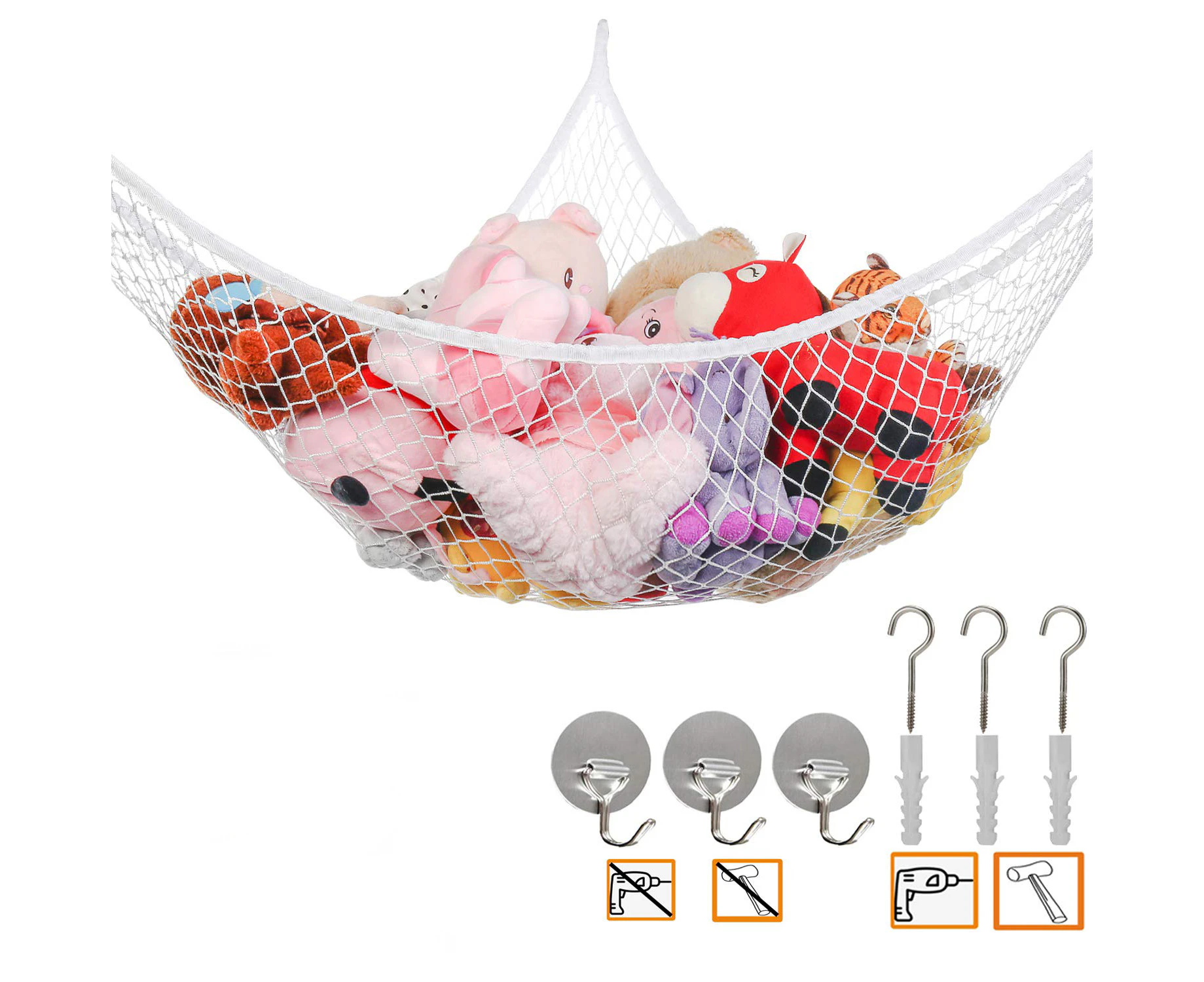 Jumbo Toy Hammock Stuffed Animals and Toy Storage Hammock Net 70" Wall Sling Corner Extra Large Kids Children Mesh Toy Net Organizer