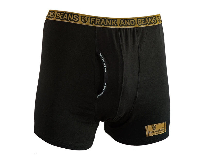 Mens Cotton Modal Boxer Briefs Black/ Gold - Frank and Beans Underwear - Black