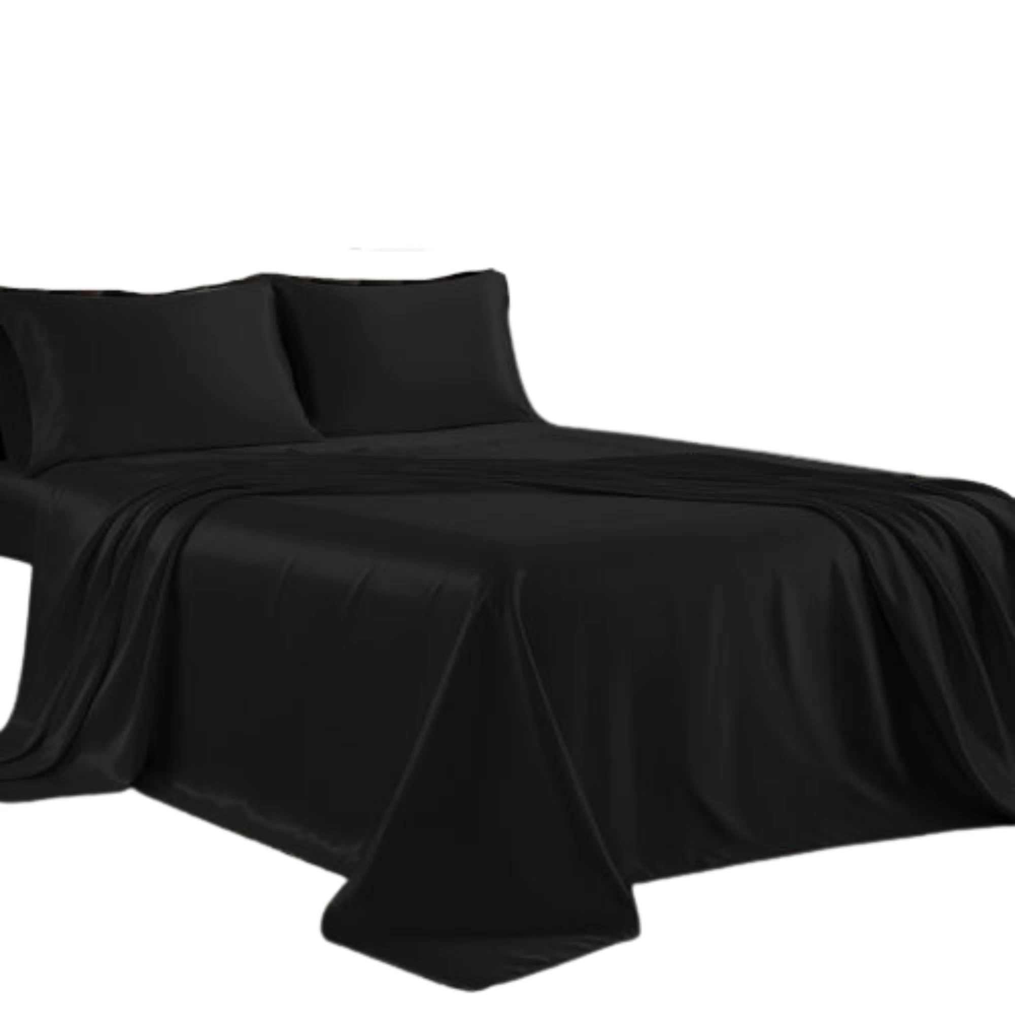 Silk Satin Single Double Queen King Fitted Sheet 2000TC - Black