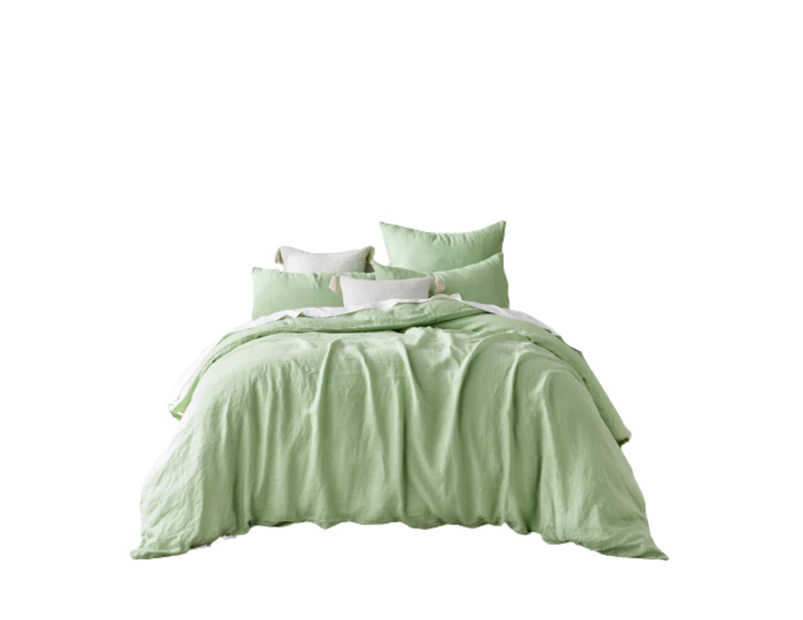 European Flax Linen Plain Dyed Duvet Doona Quilt Cover Set - Sage