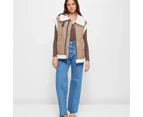 Oversized Sherpa Vest - Lily Loves - Brown