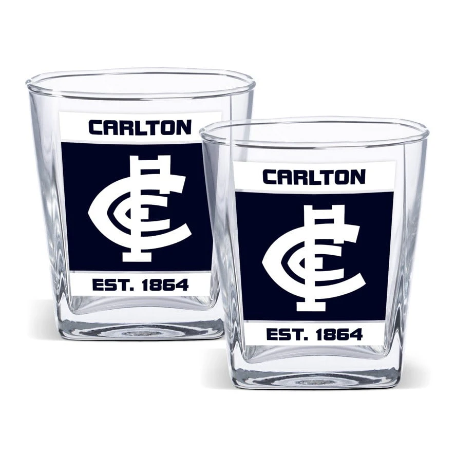 Carlton Blues AFL Set of 2 Spirit Glasses 250ml Glass Logo Design