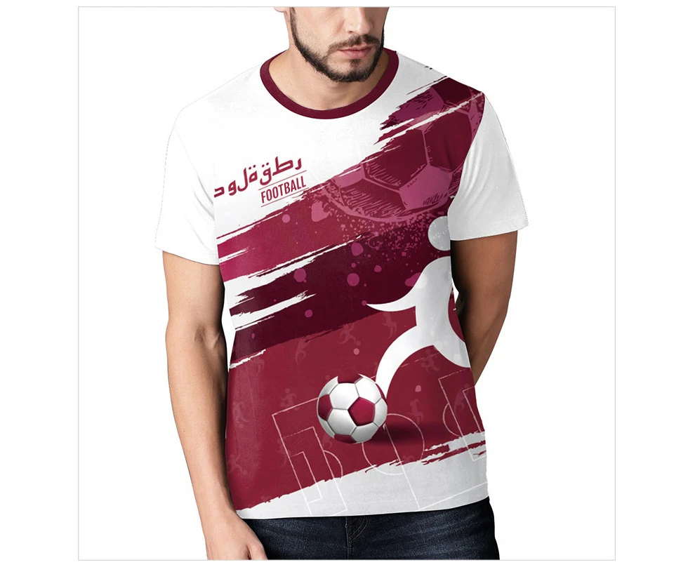 WeMeir Mens 2022 World Cup Soccer T-shirts Qatar Mens Football T-shirts Soccer Fan Tee Tops - Red