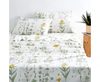 Microfiber Lightweight Fitted Cover Bed Sheet Queen Set - Flower White