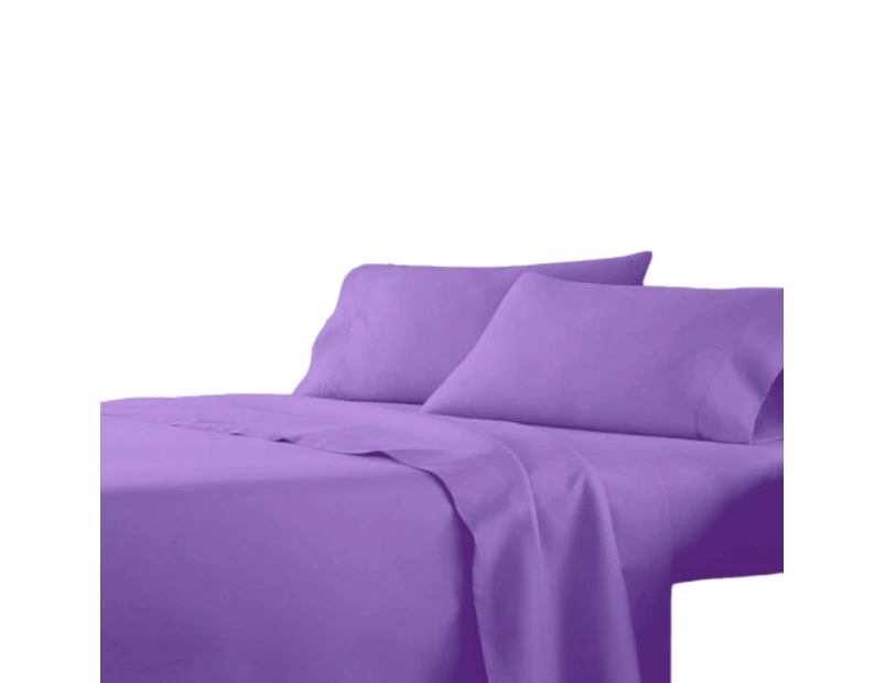 2000TC 4PCS Bed Sheet Set Flat Fitted Pillowcase Single Double Queen King Bed - Purple