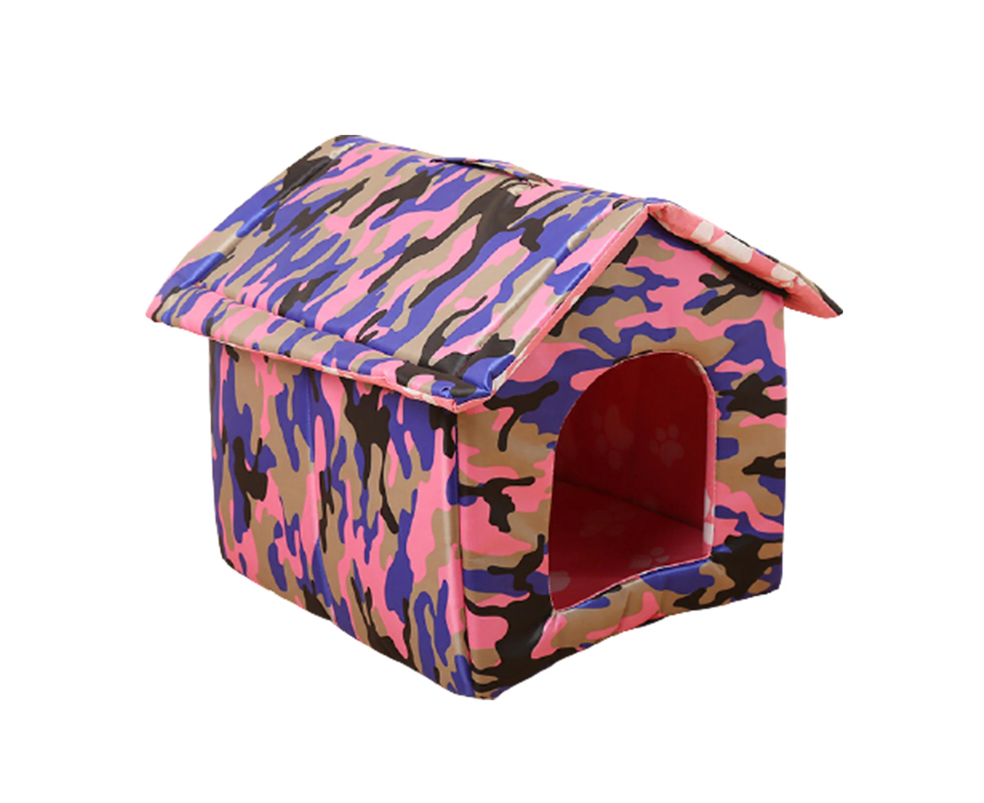 Waterproof Dog House Lovely Wear-Resistant Foldable Pet Shelter for Home-Camouflage Red