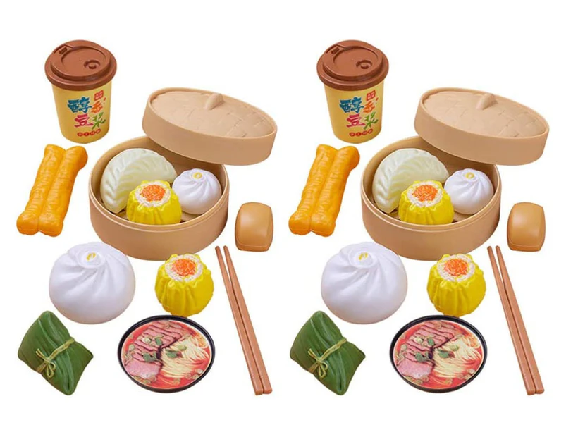 2 Sets Kids Pretend Play Toy Kitchen Cooking Toy Steamed Toy Food Chinese Breakfast Food Play Set Dollhouse Furniture (26Pcs)--