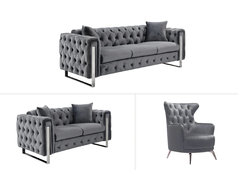 Madeline Range - Dark Grey Velvet - Silver Trims