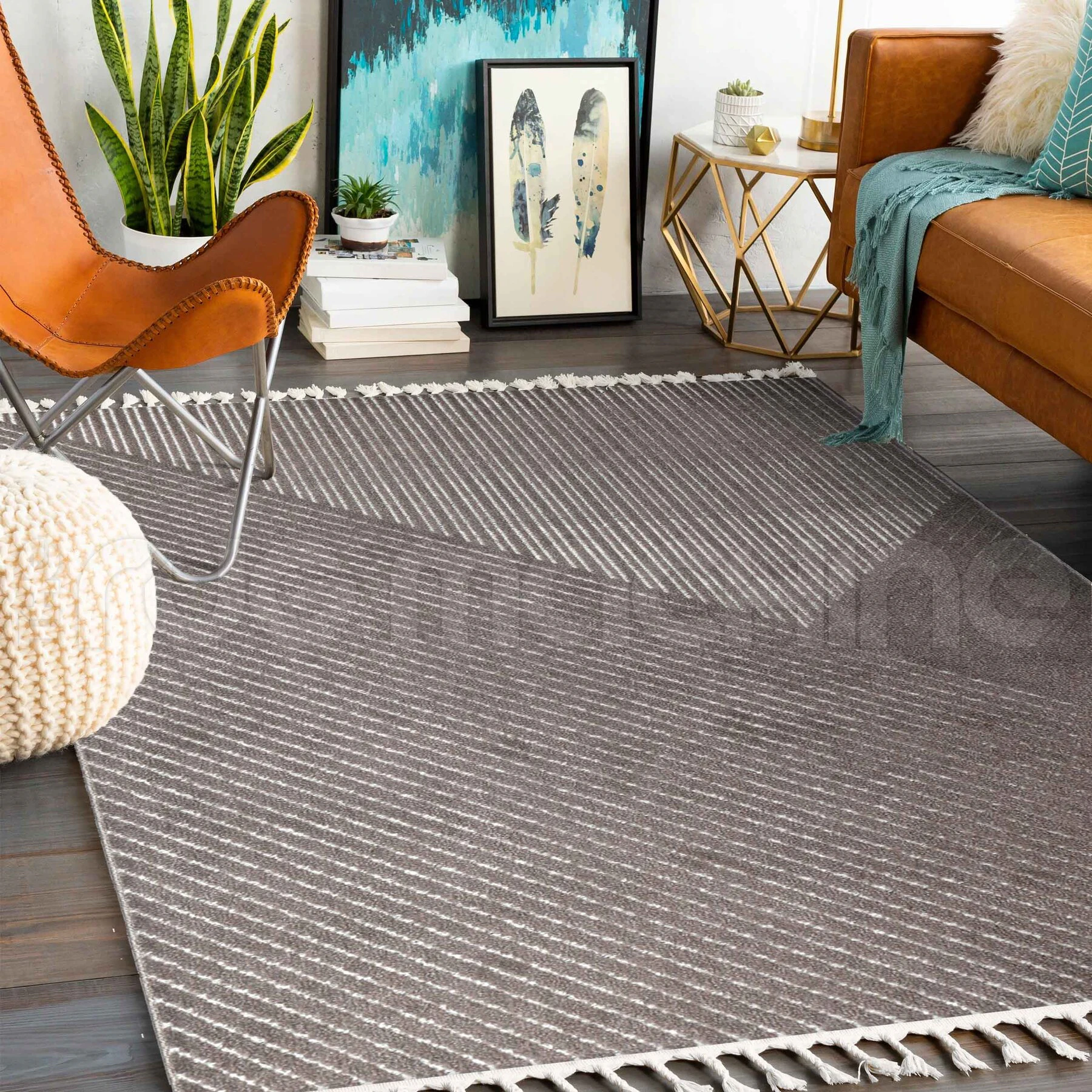 Elwood Brown Geo Layers Contemporary Rug - Brown