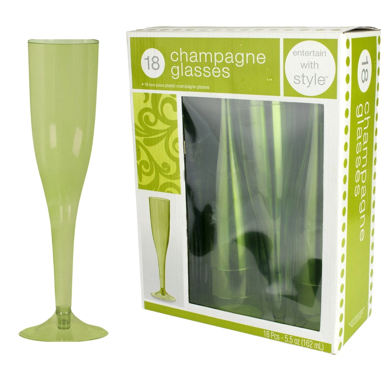 Lime Green Plastic Champagne Glasses (Pack of 18)