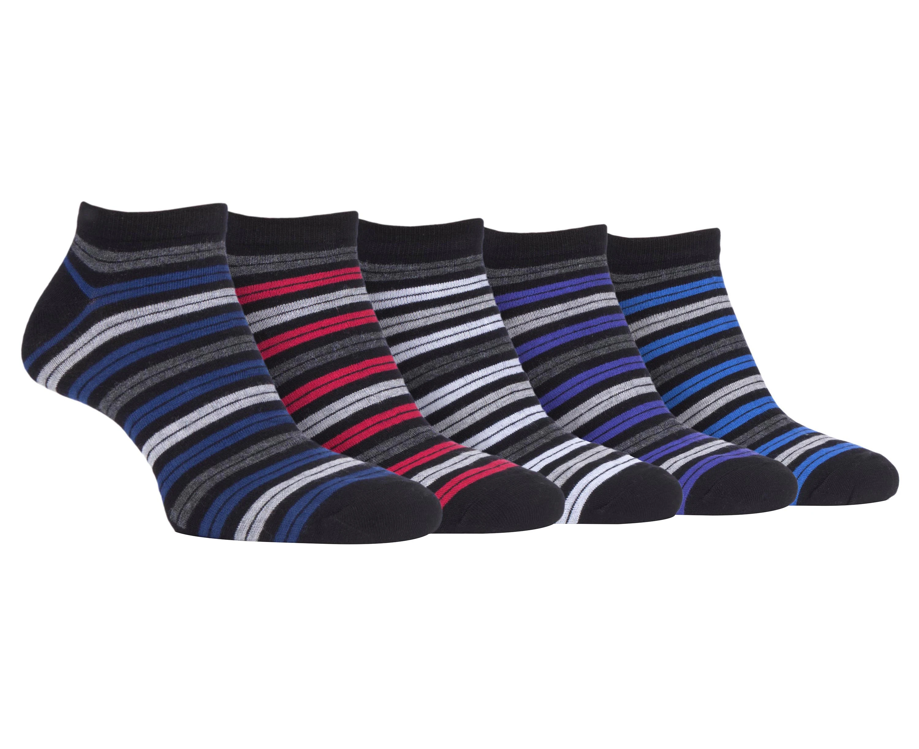 5 Pairs Mens Low Cut Striped Breathable Short Bamboo Trainer Socks - CS238BLK