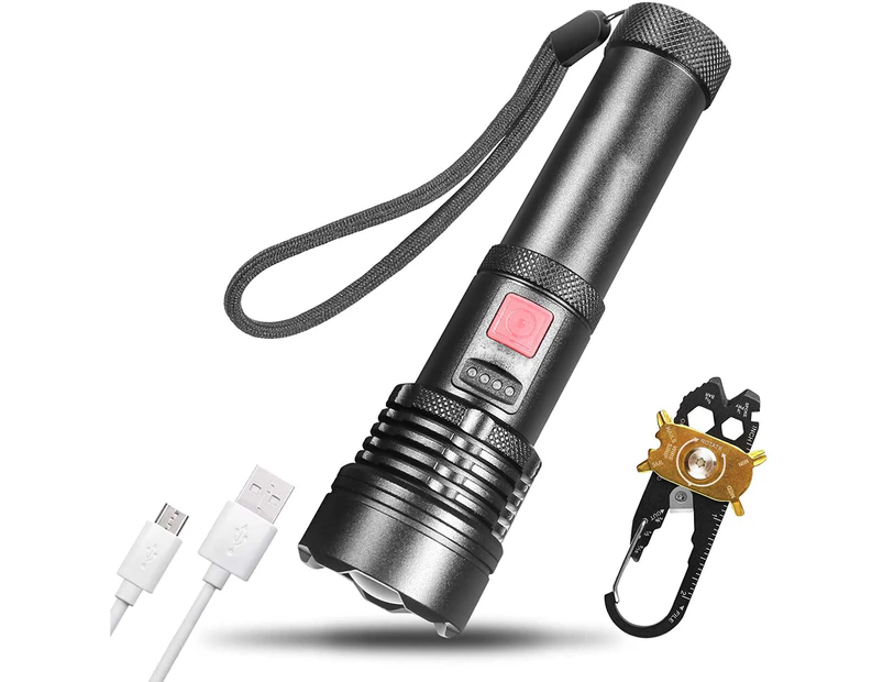 Tactical Flashlight and Keychain Tool, IP56 Water Dust Resistant, 1500lm, 5 Modes, Super Bright, Zoomable, Duty Metal Body, Built For Camping, Emergency, D