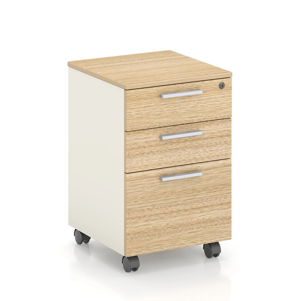 Mobile Pedestal Lockable Filing Cabinet Storage Drawers Wheels Home Office Oak