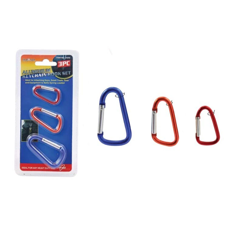 3pce Aluminium Carabiners Key Chain Hooks Spring Loaded Tool Accessory Metal