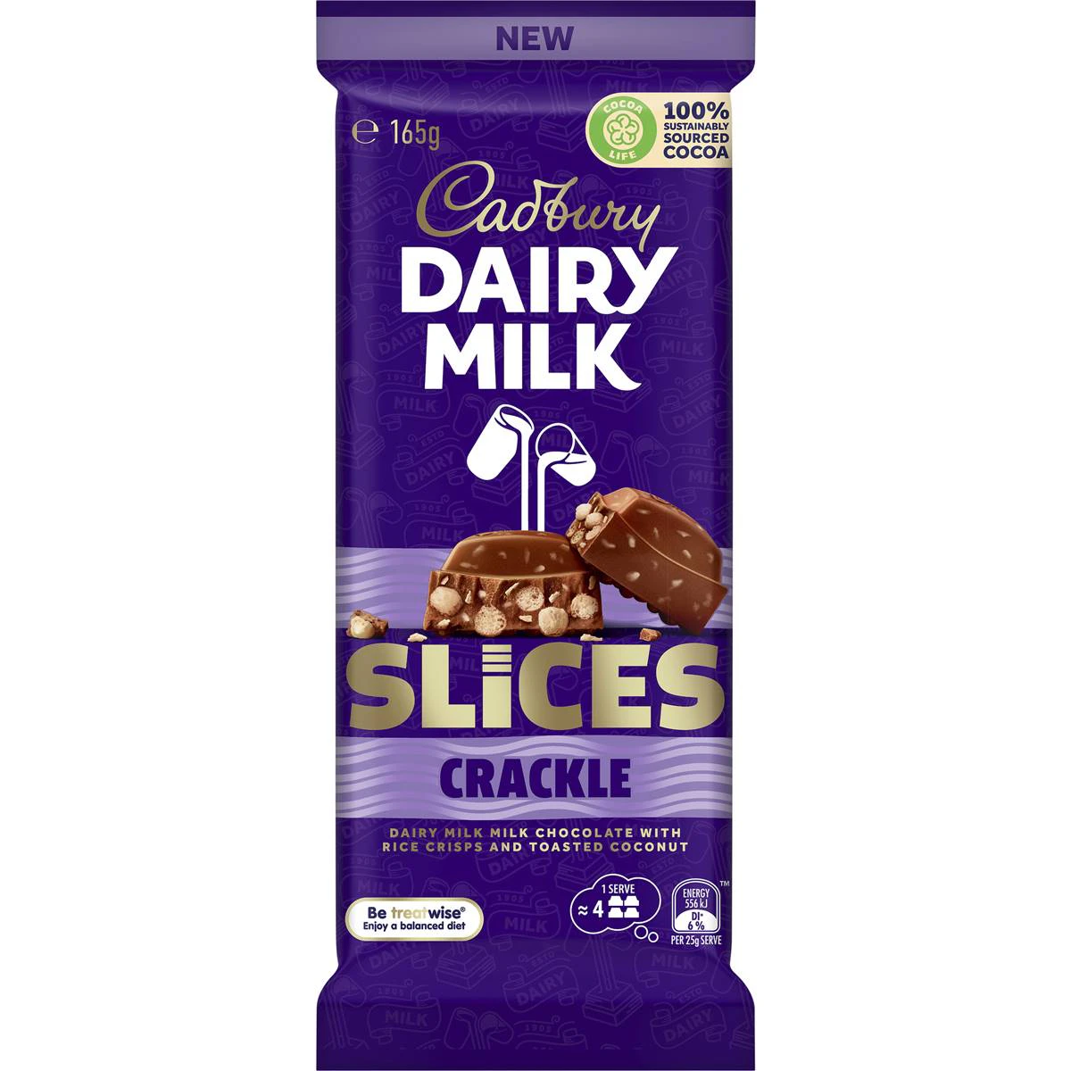 Cadbury Dairy Milk Slices Crackle Chocolate Block 165g