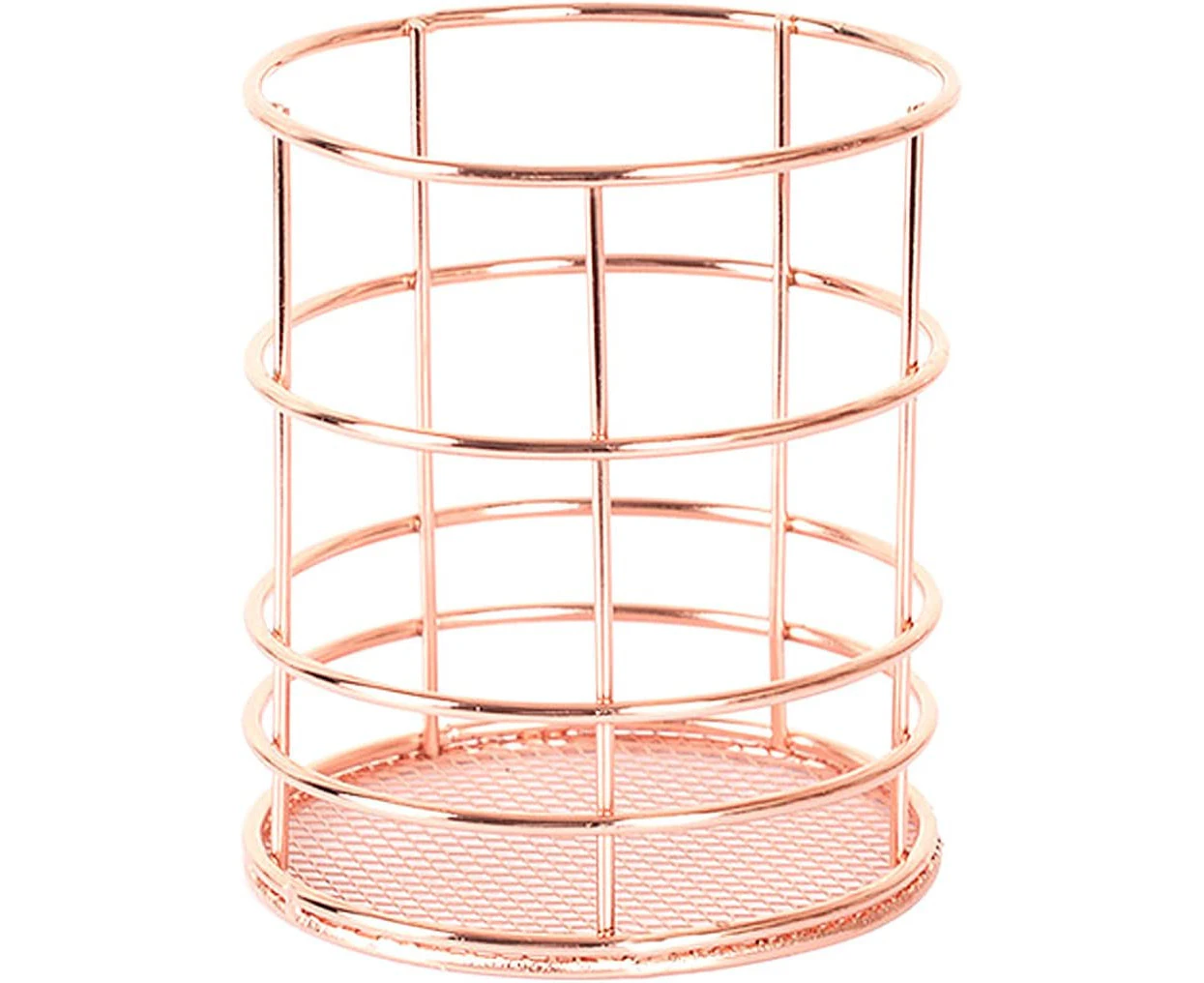 Utensil Holder, Hollow Iron Cutlery Dish Rack Utensil Holder Pen Holder Rose Gold Pencil Pot (Round)