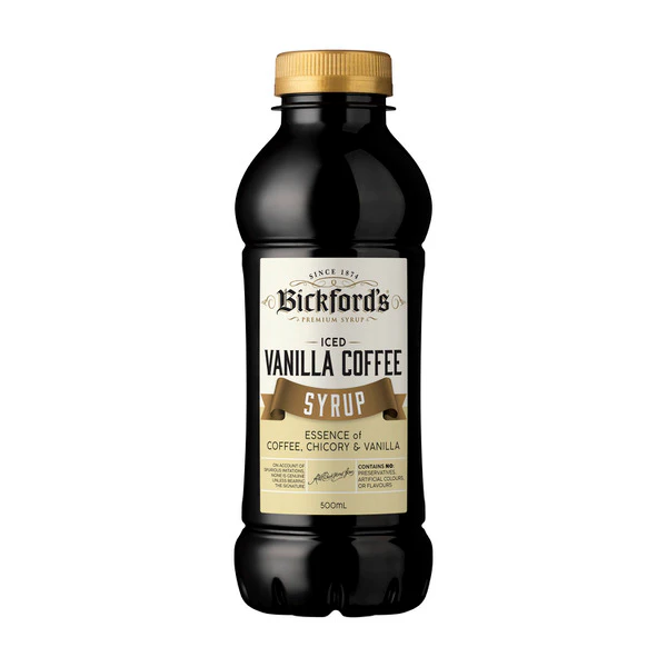 Bickfords Vanilla Iced Coffee Syrup Less Sugar 500ml