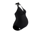 V-neck Maternity Swimwear Padded Breathable Slim Fit Pregnancy Swimsuit for Water Sports-Black