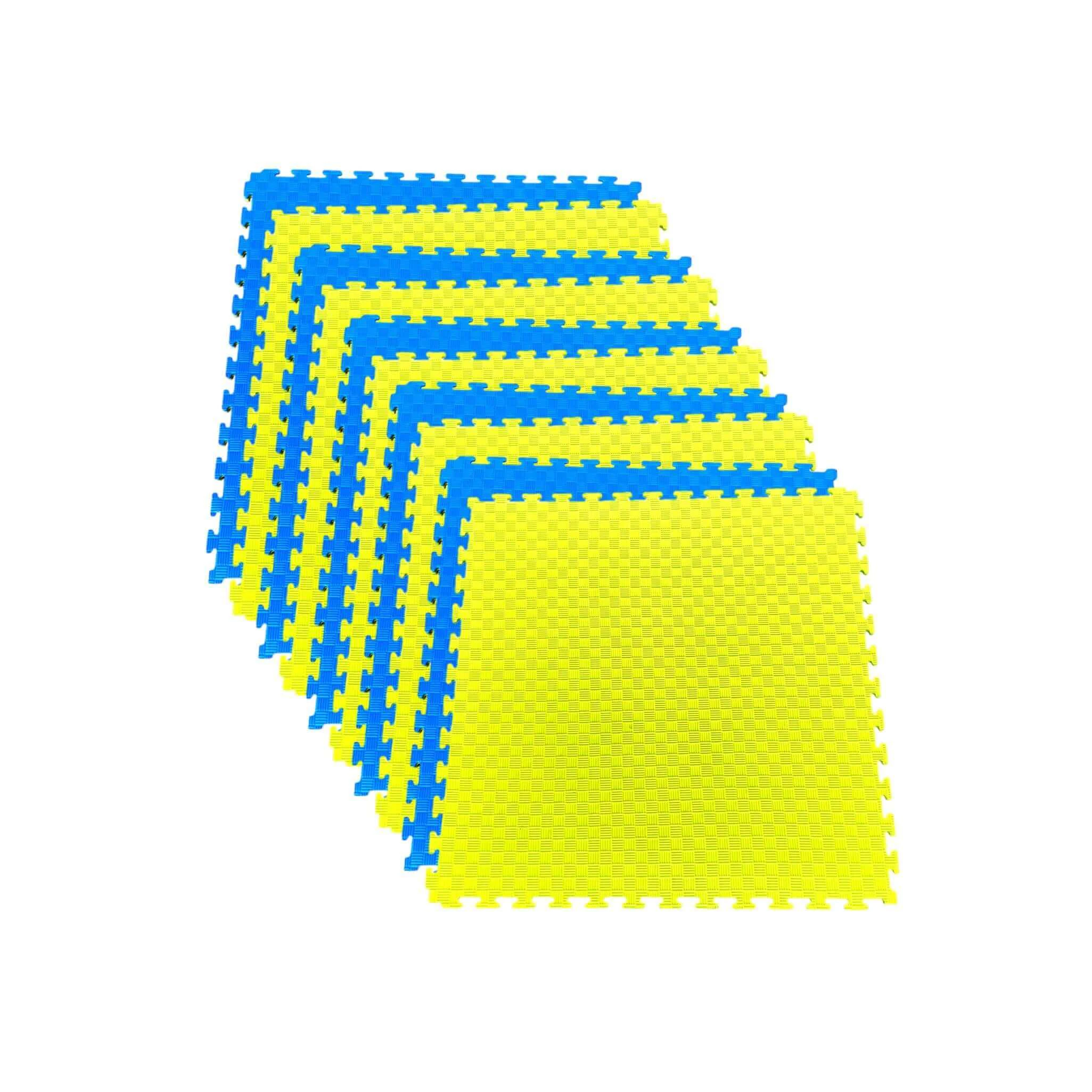 Pack of 10 - 20mm EVA Foam Jigsaw Interlocking Floor Tile Mat 1m x 1m BLUE / YELLOW