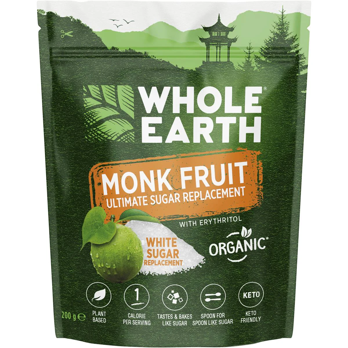 Whole Earth Monk Fruit Organic White Sugar Replacement Powder 200g