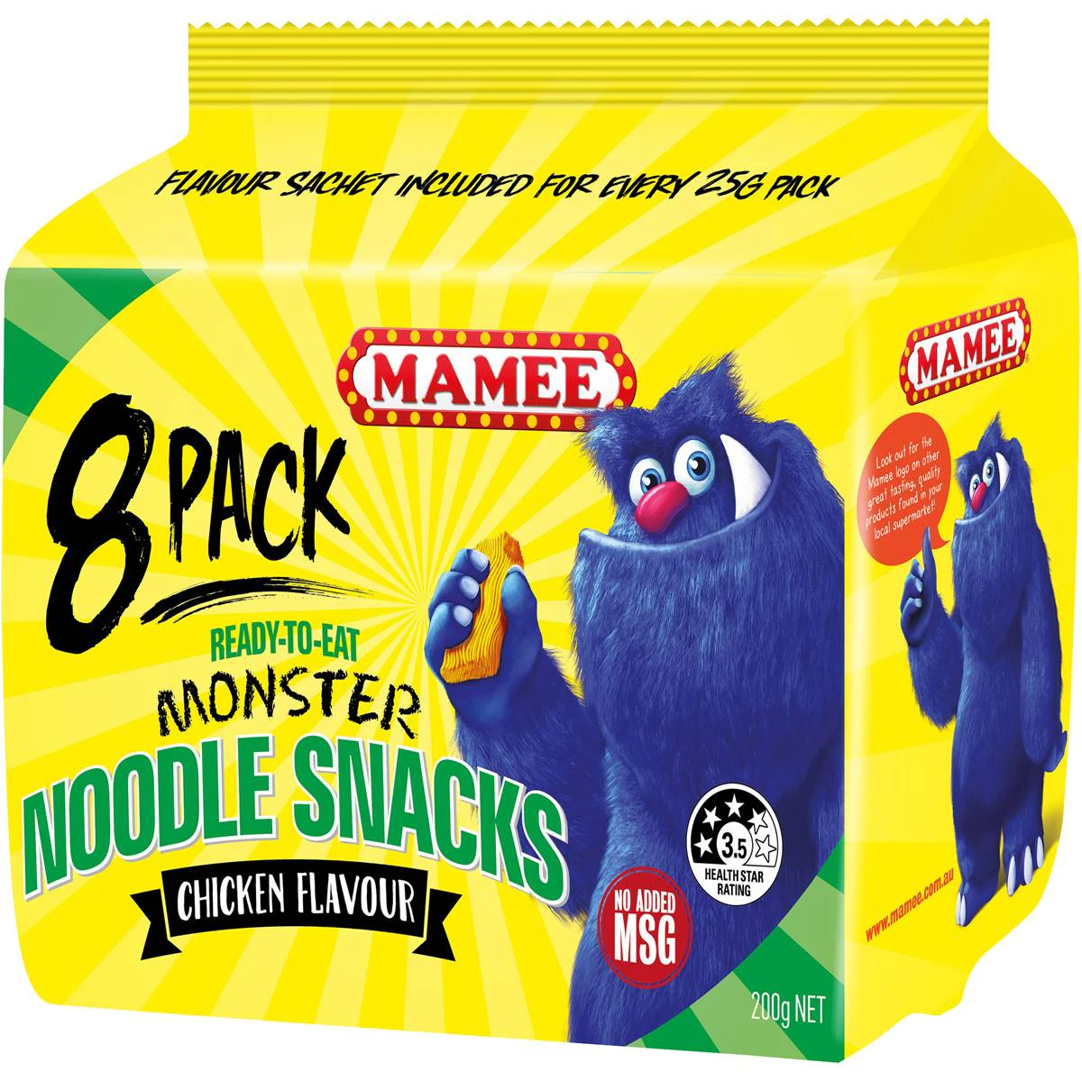 Mammee Monster Noodle Snacks Chicken Flavoured Multi Pack 8 Packs